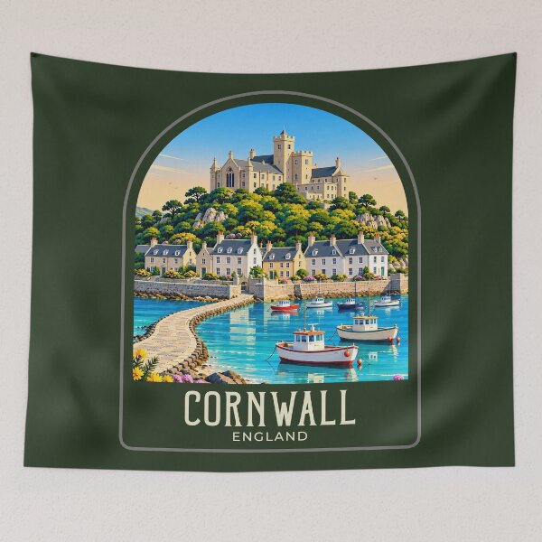 Item preview, Cornwall Vintage Travel Illustration designed and sold by HomeLivingCo.