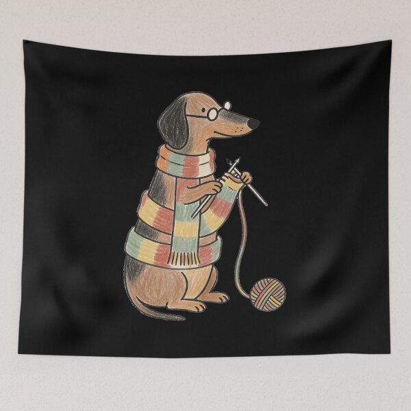 Item preview, Dachshund Knitting an Extra Long Scarf designed and sold by The-Sinister.
