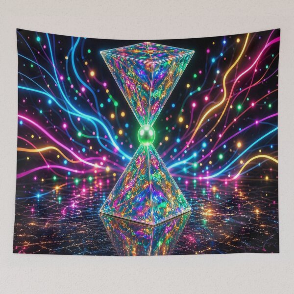 Item preview, Neon Cyber Hourglass - Psychedelic Prismatic Pyramid Art designed and sold by Breezes-of-Ida.