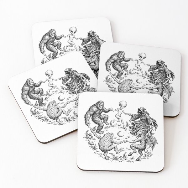Item preview, Dancing Cryptids Bigfoot Alien Moonlit Folklore Art designed and sold by roni-harbor.