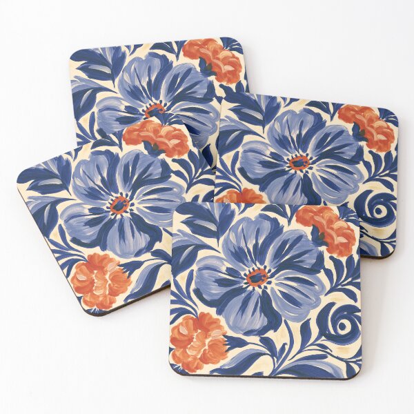 Item preview, Spanish-Inspired Cobalt Blossom and Terracotta Floral Swirls designed and sold by Quietlume Press.