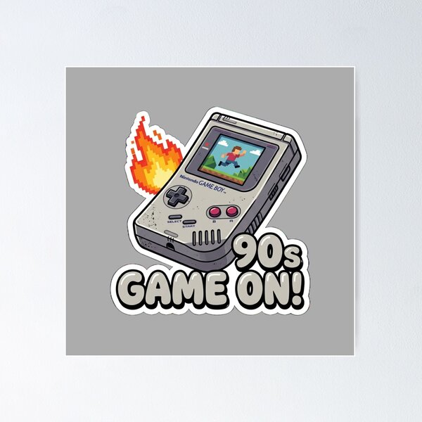 Item preview, Retro 90s Handheld Game Boy with Pixel Fire Sticker Aesthetic designed and sold by GeniusCorner.