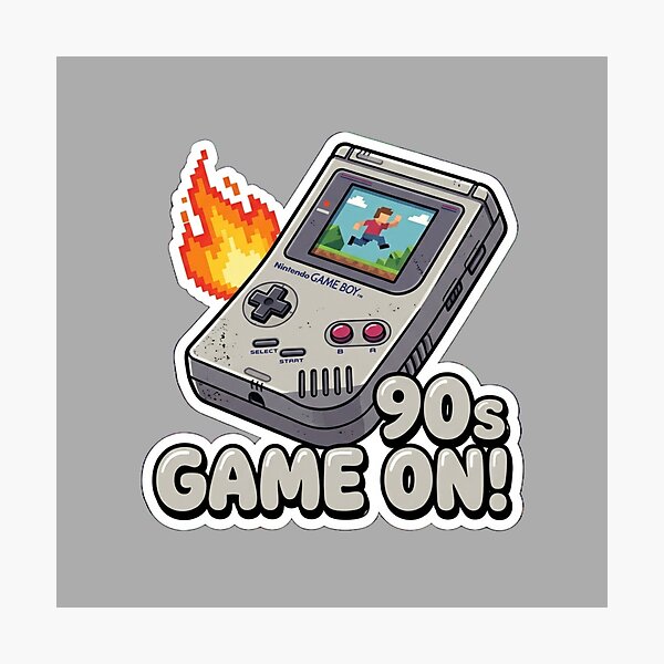 Item preview, Retro 90s Handheld Game Boy with Pixel Fire Sticker Aesthetic designed and sold by GeniusCorner.
