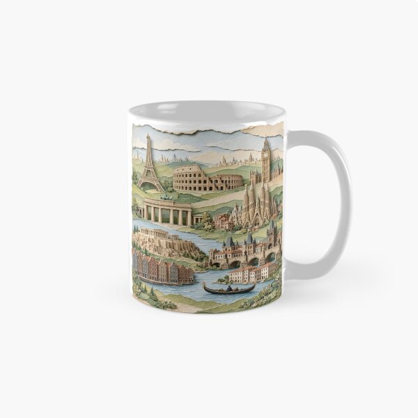 Item preview, European Landmarks 3D Paper Cutout Art Travel Collage T-Shirt designed and sold by Sushikidsntoddlers.