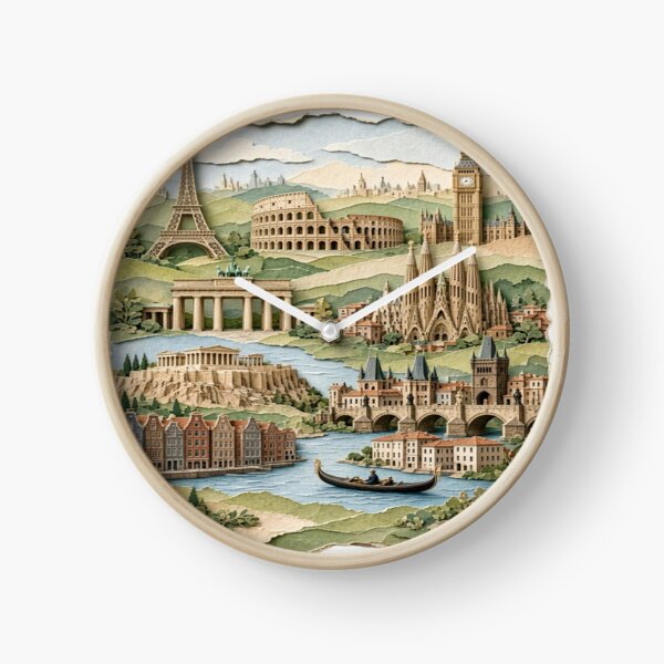 Item preview, European Landmarks 3D Paper Cutout Art Travel Collage T-Shirt designed and sold by Sushikidsntoddlers.
