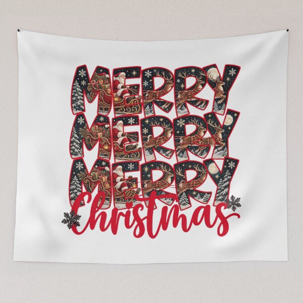 Item preview, Merry Merry Merry Christmas Santa Sleigh And Reindeer Graphic designed and sold by dartoffofo⭐⭐⭐⭐⭐.