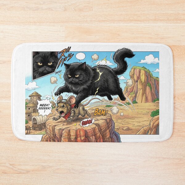 Item preview, Fluffy Black Cat Action Manga Comic Strip Art designed and sold by PetalsPaws.