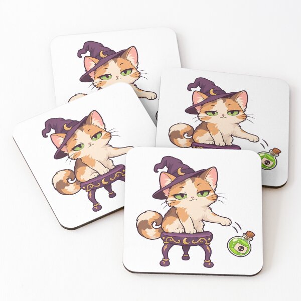 Item preview, Sassy Calico Witch Cat Knocking Potion designed and sold by UvooArt.