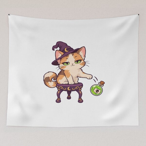 Item preview, Sassy Calico Witch Cat Knocking Potion designed and sold by UvooArt.
