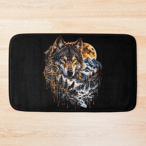 Item preview, Lone Wolf Spirit – Majestic Wolf Moon Mountain Wilderness Art designed and sold by MichelleAlline.