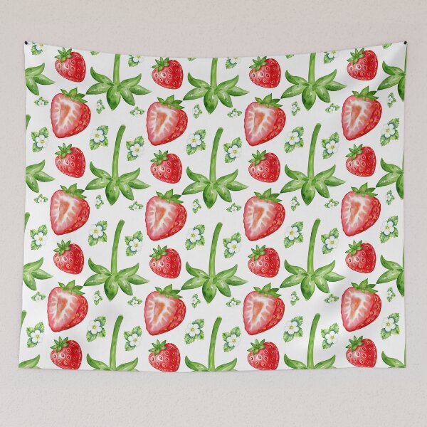 Item preview, Watercolor Strawberry Pattern with Blossoms designed and sold by DILMIK..
