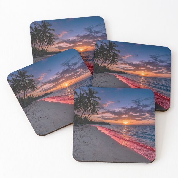 Item preview, Sunset on the beach with bright red waves designed and sold by Mente Creativa.