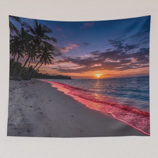 Item preview, Sunset on the beach with bright red waves designed and sold by Mente Creativa.