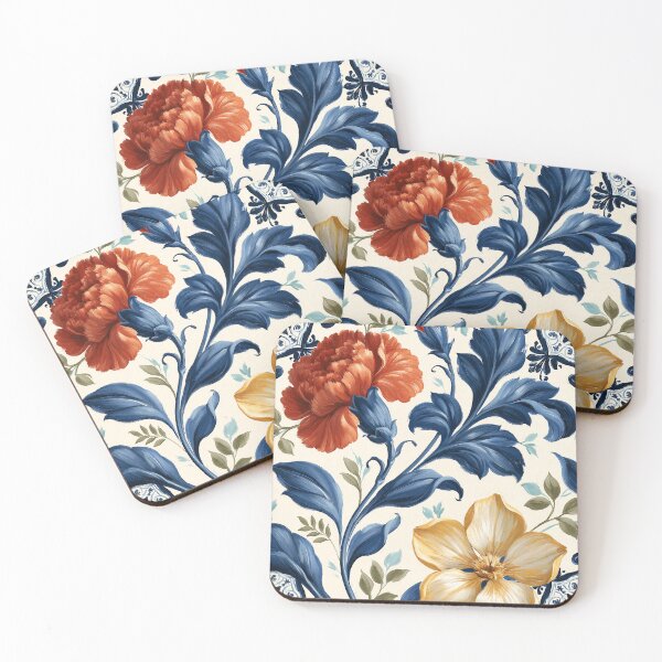 Item preview, Spanish-Inspired Vermilion Carnation with Indigo Flourishes designed and sold by Quietlume Press.