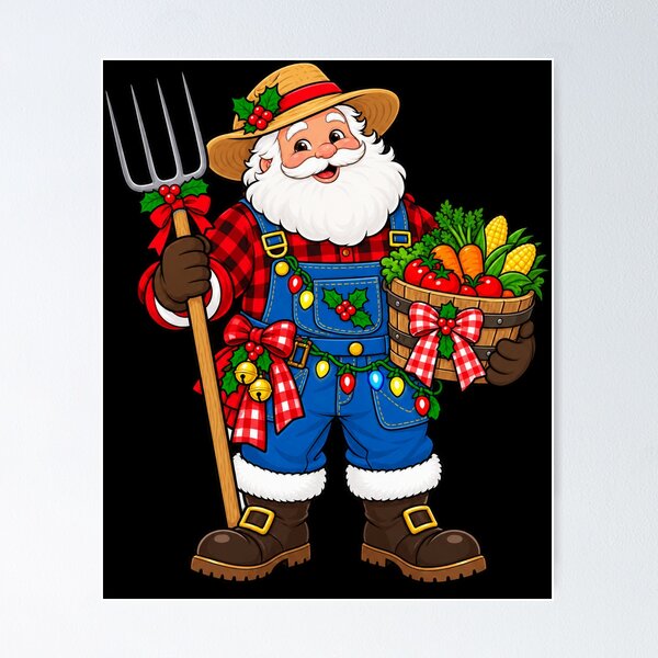 Item preview, Christmas Farmer Santa in Overalls with Harvest Basket designed and sold by vaylen-orbit.