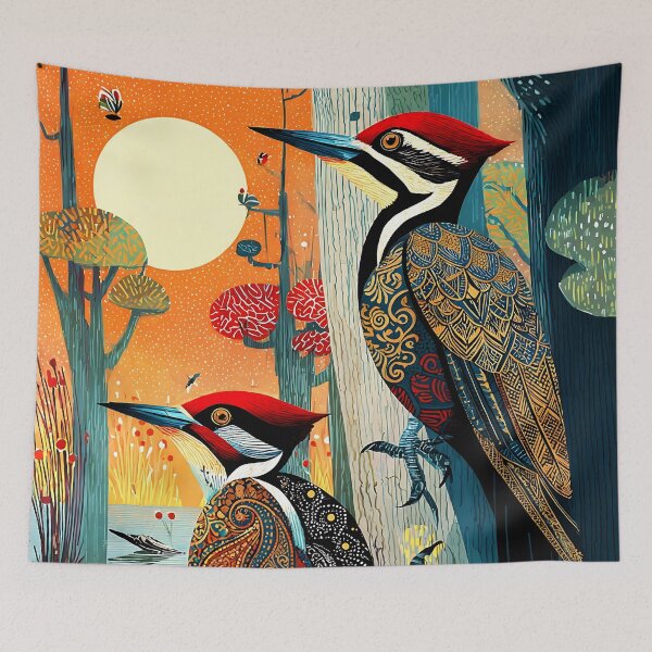 Item preview, Woodpecker in Illustrated Autumn Forest designed and sold by Vintage Poster Gallery.