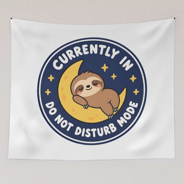 Item preview, Funny Sleepy Sloth on Crescent Moon – Navy Blue Do Not Disturb Mode designed and sold by LexaArtworks.