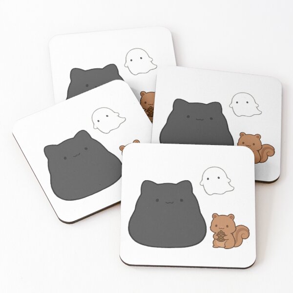 Item preview, Cute Black Cat Ghost Squirrel Pinecone Fall Kawaii Sticker designed and sold by xiaoxiaochibi.