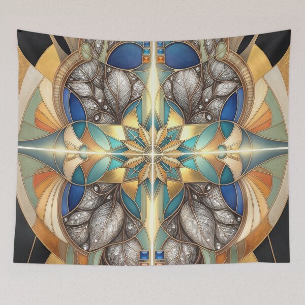 Item preview, Art Nouveau Golden Mandala Geometric Stained Glass designed and sold by Frackxion.