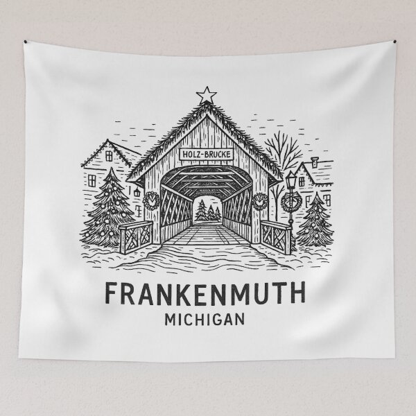 Item preview, Frankenmuth Michigan Covered Bridge Line Art Print designed and sold by CitySketchCo.