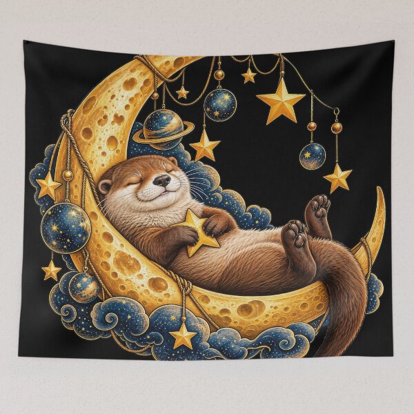 Item preview, Moonlit Dreams — Sleeping Otter on a Crescent Moon designed and sold by ForeverPrintsOK.