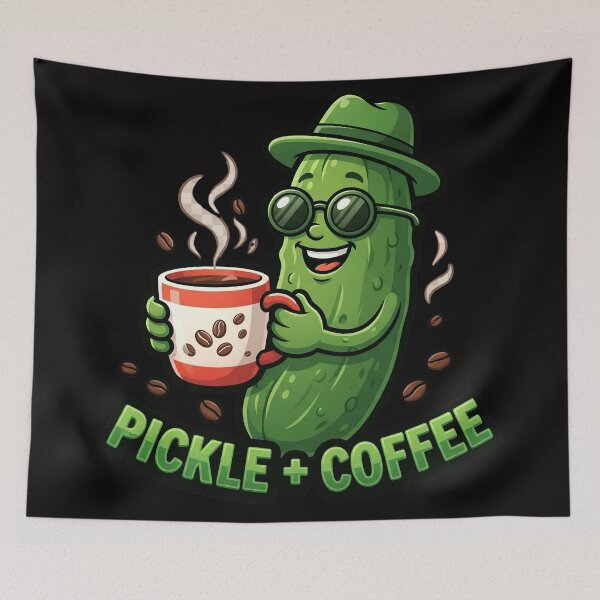 Item preview, Funny Pickle Coffee Cartoon with Sunglasses designed and sold by Basma Designs | Retro, Kawaii Shirts & Stickers.