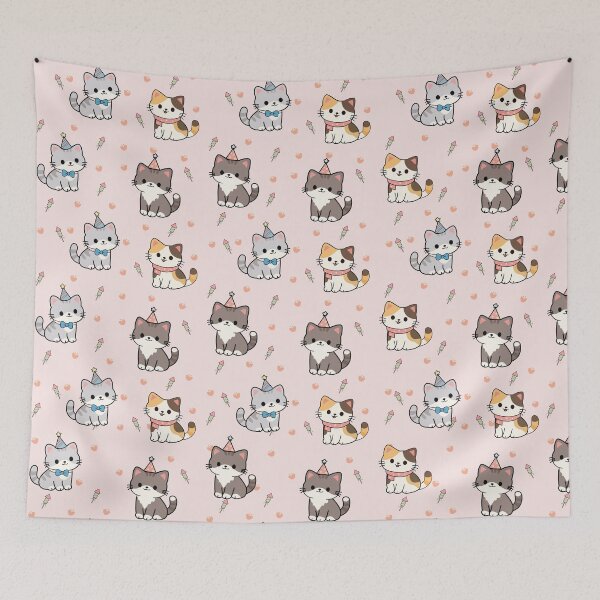 Item preview, Kawaii Party Cats Seamless Pattern designed and sold by prapapon.