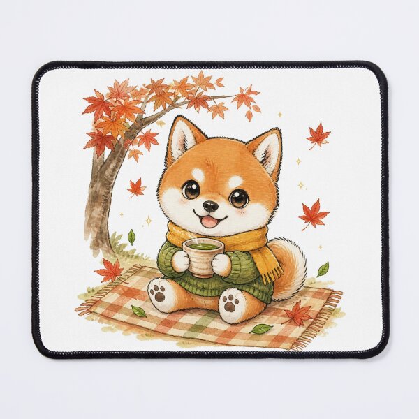 Item preview, Red Shiba Inu Tea Break under Autumn Leaves designed and sold by Kawaii Matcha Studio.