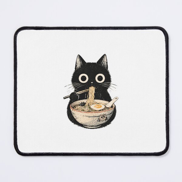 Item preview, Black Cat Eating Ramen Noodle Sticker designed and sold by softmusestudio1.