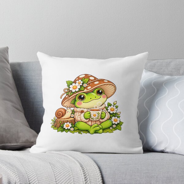 Item preview, Cozy Mushroom Frog – Cottagecore Tea Time designed and sold by VISO-art.