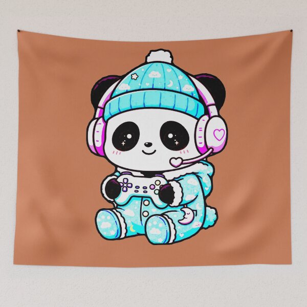 Item preview, Kawaii Blue Panda Gamer Cozy Clouds Pink Gaming Headphones Cute designed and sold by AstronautMerch.