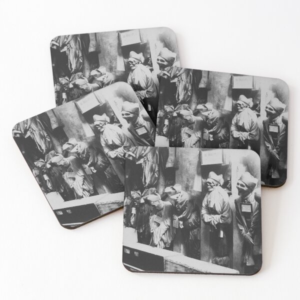 Item preview, Morbid curiosities - 1895 macabre gothic Catacombs, Convento dei Cappucini, Palermo, Italy mausoleum vintage black and white photograph by Eugenio Interguglielmi  designed and sold by Astrid Arkhangelsky.