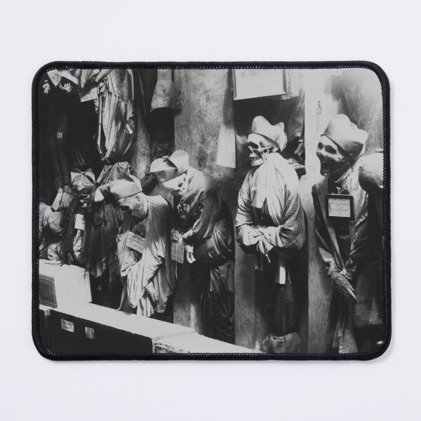 Item preview, Morbid curiosities - 1895 macabre gothic Catacombs, Convento dei Cappucini, Palermo, Italy mausoleum vintage black and white photograph by Eugenio Interguglielmi designed and sold by Astrid Arkhangelsky.