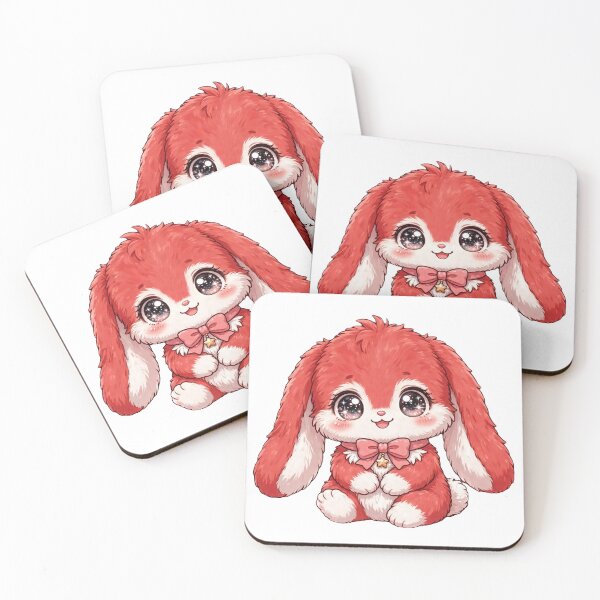 Item preview, Cute Red Starry Bunny - Kawaii Red Rabbit with Pink Bow and Golden Star designed and sold by Kiralemon.