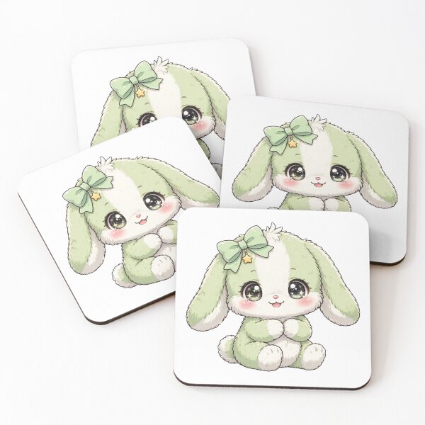 Item preview, Cute Mint Green Starry Bunny - Kawaii Pastel Rabbit with Green Bow and Golden Star designed and sold by Kiralemon.