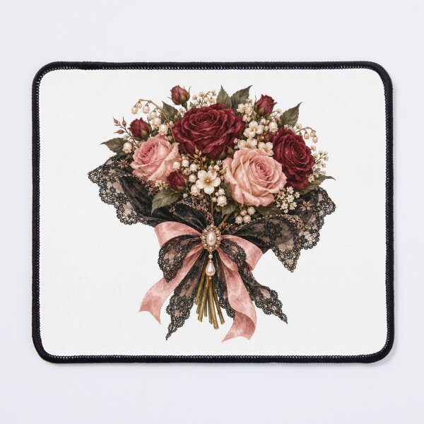 Item preview, Gothic Rose Bouquet with Blush Pink Bow and Black Lace – Vintage Romance designed and sold by INVITOARTE.
