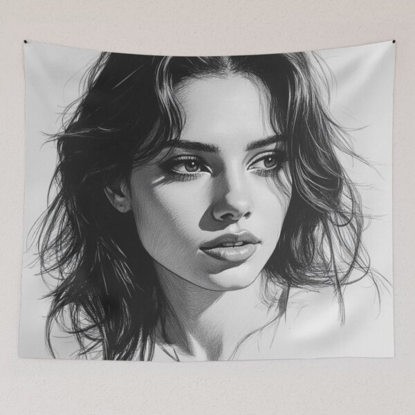 Item preview, Soft Reflections - Monochrome Portrait Illustration Print designed and sold by nhk999.