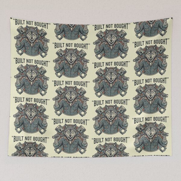 Item preview, Built Not Bought Wolf - Vintage Mechanic & Piston Garage Illustration designed and sold by Dogandesighn.