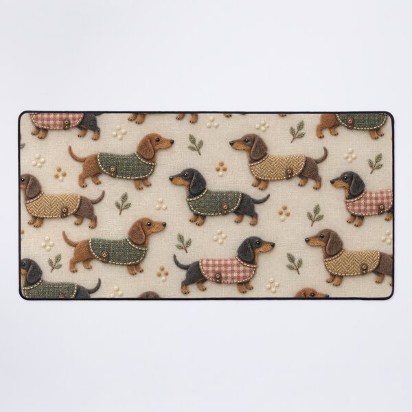 Item preview, Cozy Dachshund Sweater Pattern – Cute Sausage Dogs in Plaid Coats designed and sold by Kaleidoscope Print.
