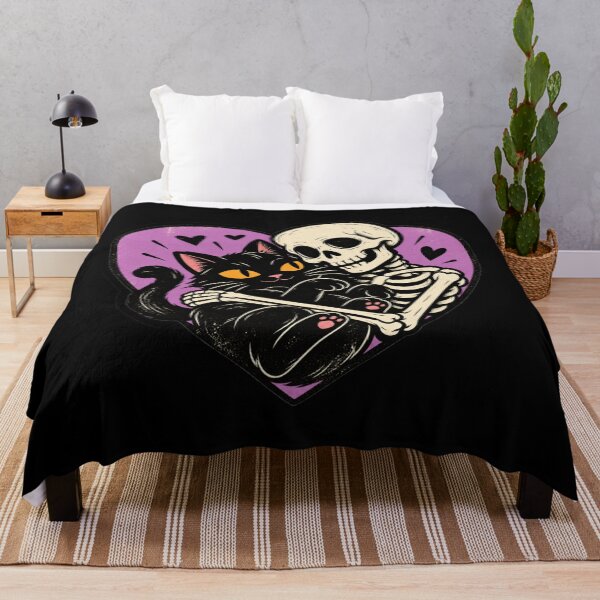 Item preview, Skeleton Hugging Black Cat – Cute Spooky Halloween Heart designed and sold by Blink Art Studio.