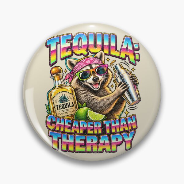 Artikelvorschau, Tequila Cheaper Than Therapy – Retro Raccoon Bartender entworfen und verkauft von AwesomeBeyondLimits.