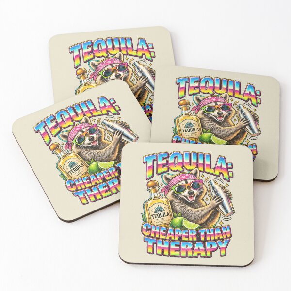 Item preview, Tequila Cheaper Than Therapy – Retro Raccoon Bartender designed and sold by AwesomeBeyondLimits.