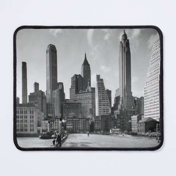 Item preview, Manhattan Skyline I South Street and Jones Lane Manhattan skyscrapers cityscape black and white photograph by Berenice Abbott, 1936 designed and sold by Astrid Arkhangelsky.