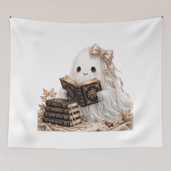 Item preview, Cute Ghost Reading Spell Book Coquette Bow Luxury Old Money Halloween designed and sold by ChotipahArt.