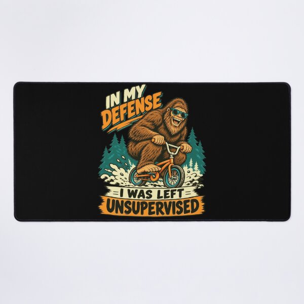 Item preview, In My Defense I Was Left Unsupervised Bigfoot Sasquatch Cycling Humor designed and sold by FolkGraphics.