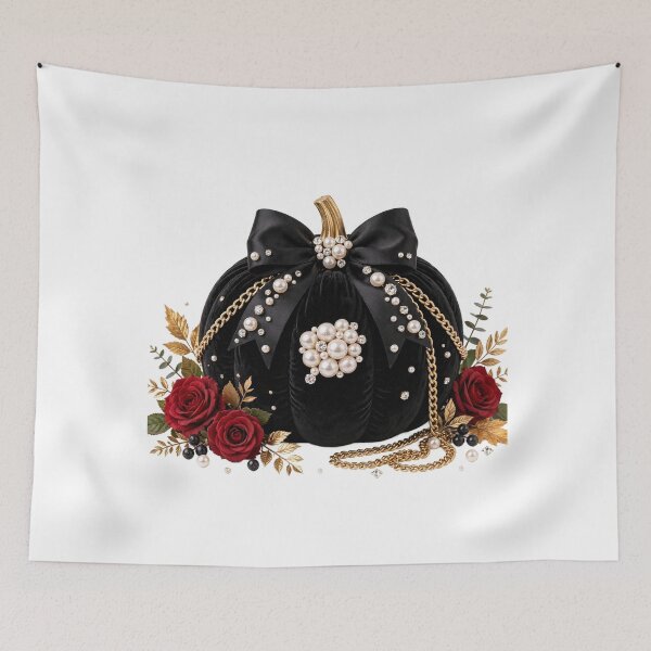 Item preview, Black Velvet Pumpkin Pearl Bow Red Roses Luxury Old Money Fall designed and sold by ChotipahArt.