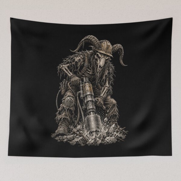 Item preview, Goat Skeleton Core Drill Operator Gothic Horror Art designed and sold by Meandmyshop.