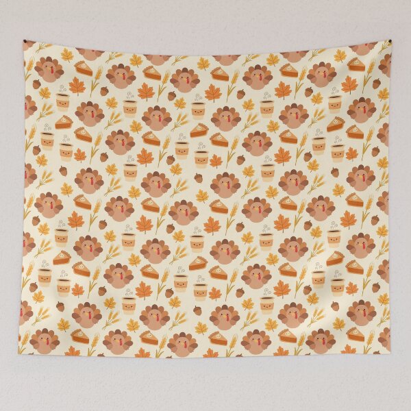 Item preview, Cute Friendsgiving Pattern – Turkey, Pumpkin Pie & Fall Leaves designed and sold by Funky Mobile Studio.