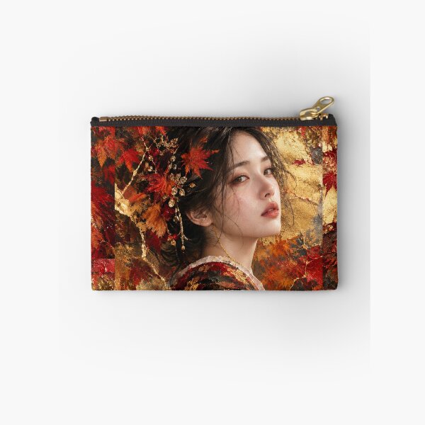 Item preview, Nostalgia — Japanese Kintsugi Autumn Female Portrait with Gold Leaf and Maple Leaves designed and sold by KINTSUGI-LUMI.