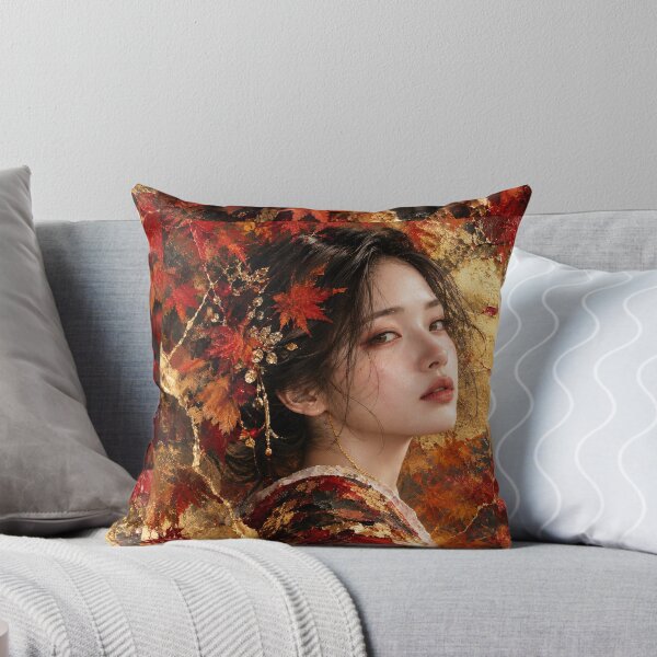 Item preview, Nostalgia - Japanese Kintsugi Autumn Female Portrait with Gold Leaf and Maple Leaves designed and sold by KINTSUGI-LUMI.